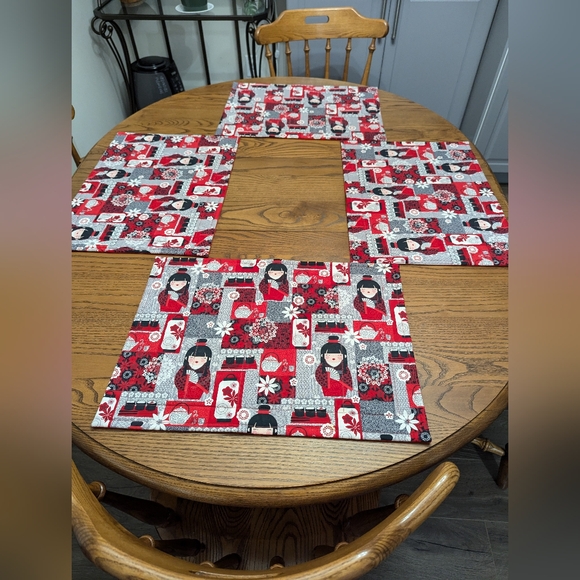 Placemats x 4. Japanese geisha girls theme. Bright red colours. - Picture 2 of 8